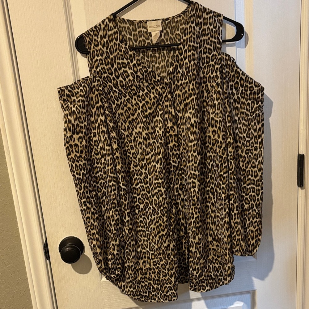 Chico's Animal Print Cold Shoulder Blouse